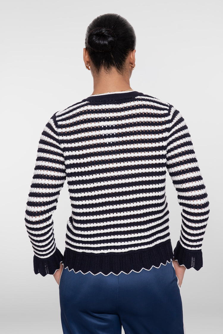 Geisha gestreept vest met scallop details