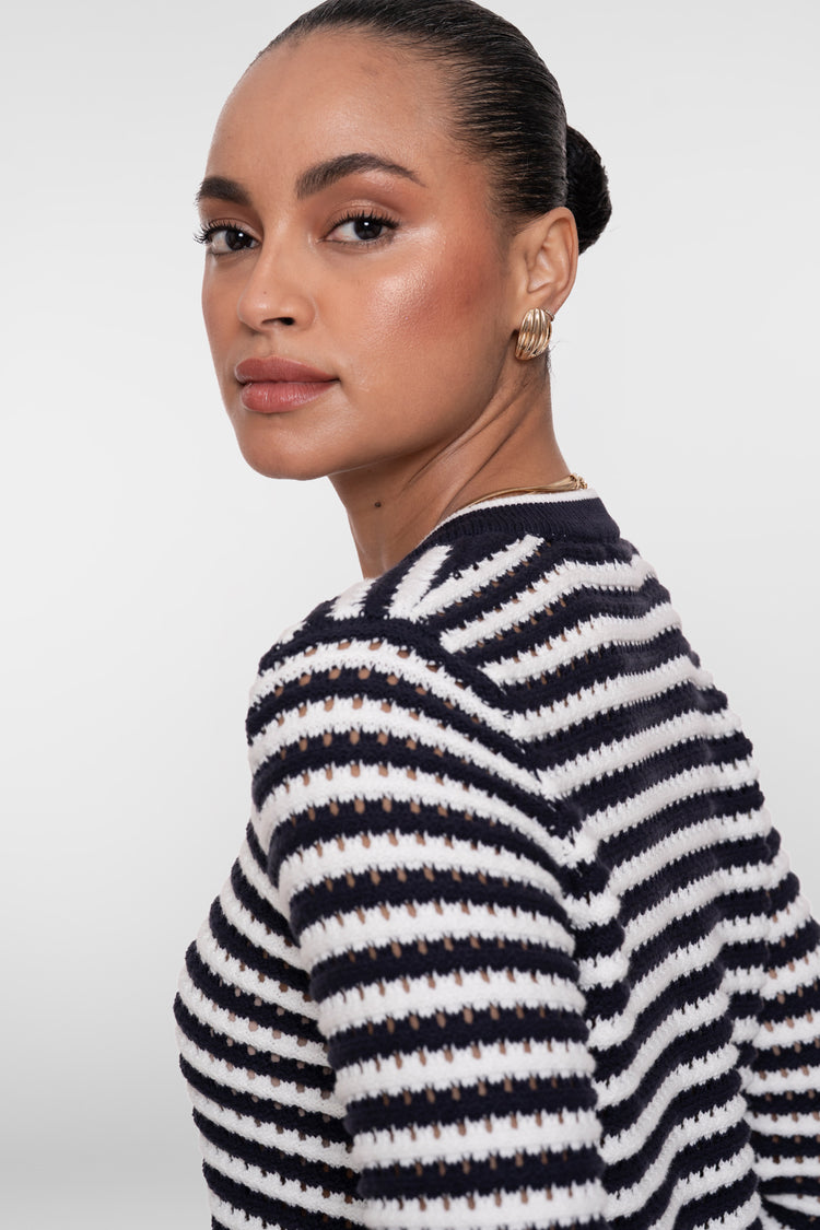 Geisha gestreept vest met scallop details