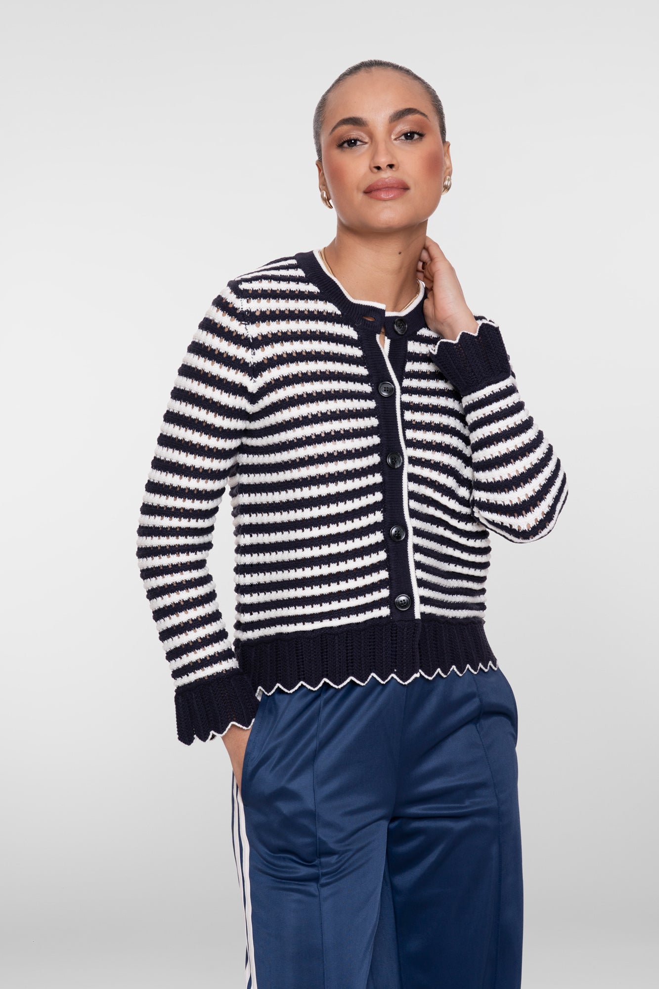 Geisha gestreept vest met scallop details