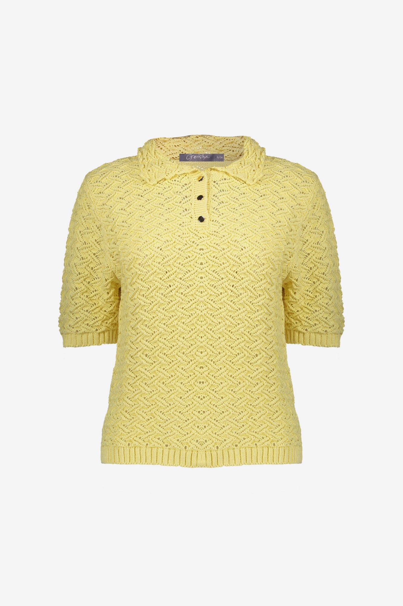 Geisha gebreide ajour pullover met kraag in butteryellow