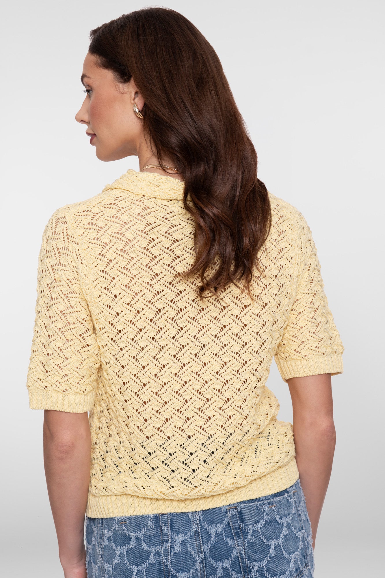 Geisha gebreide ajour pullover met kraag in butteryellow