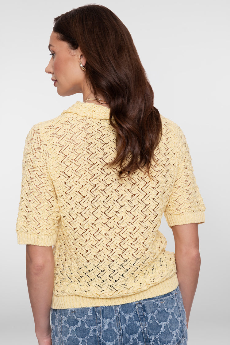 Geisha gebreide ajour pullover met kraag in butteryellow