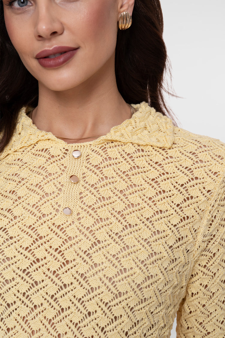 Geisha gebreide ajour pullover met kraag in butteryellow