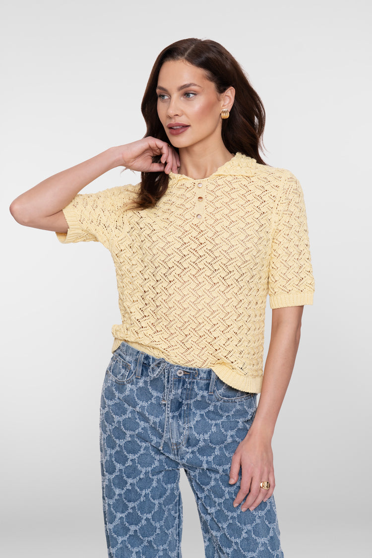 Geisha gebreide ajour pullover met kraag in butteryellow