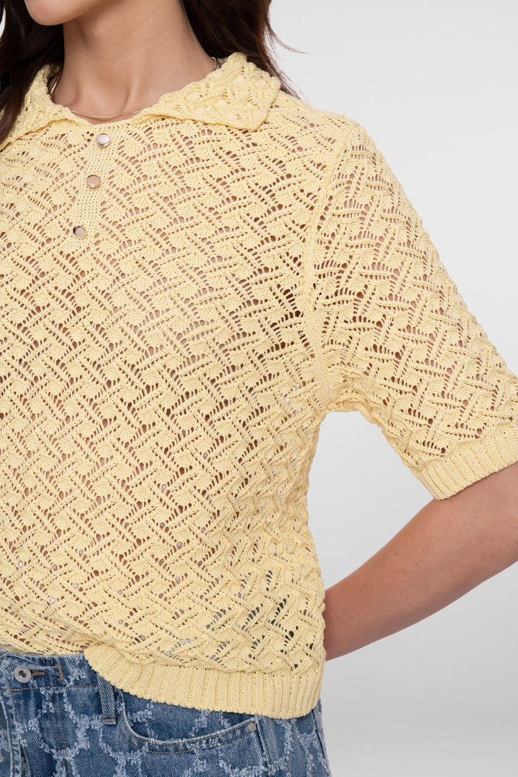 Geisha gebreide ajour pullover met kraag in butteryellow
