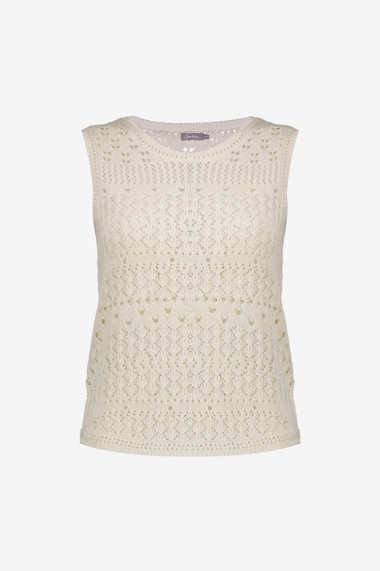 Geisha top met ajourpatroon en ronde hals