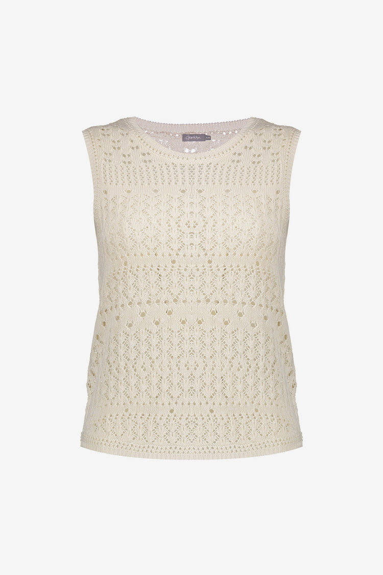 Geisha top met ajourpatroon en ronde hals