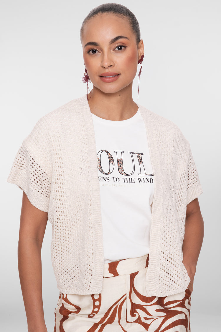 Geisha openvallend vest met ajourstructuur