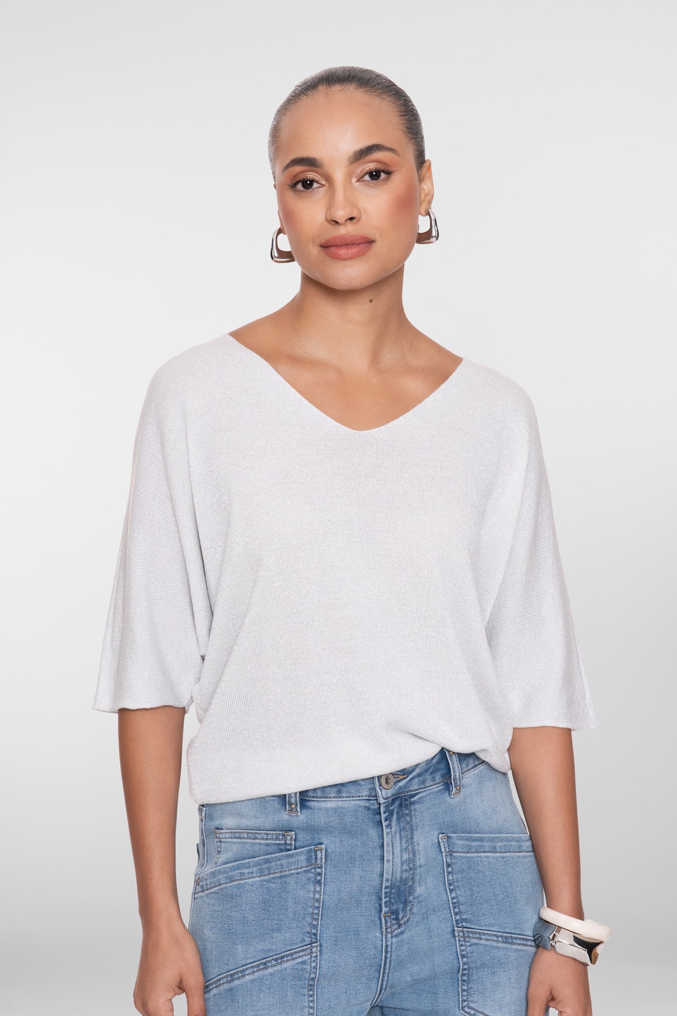 Geisha pullover met lurexdetail en V-hals