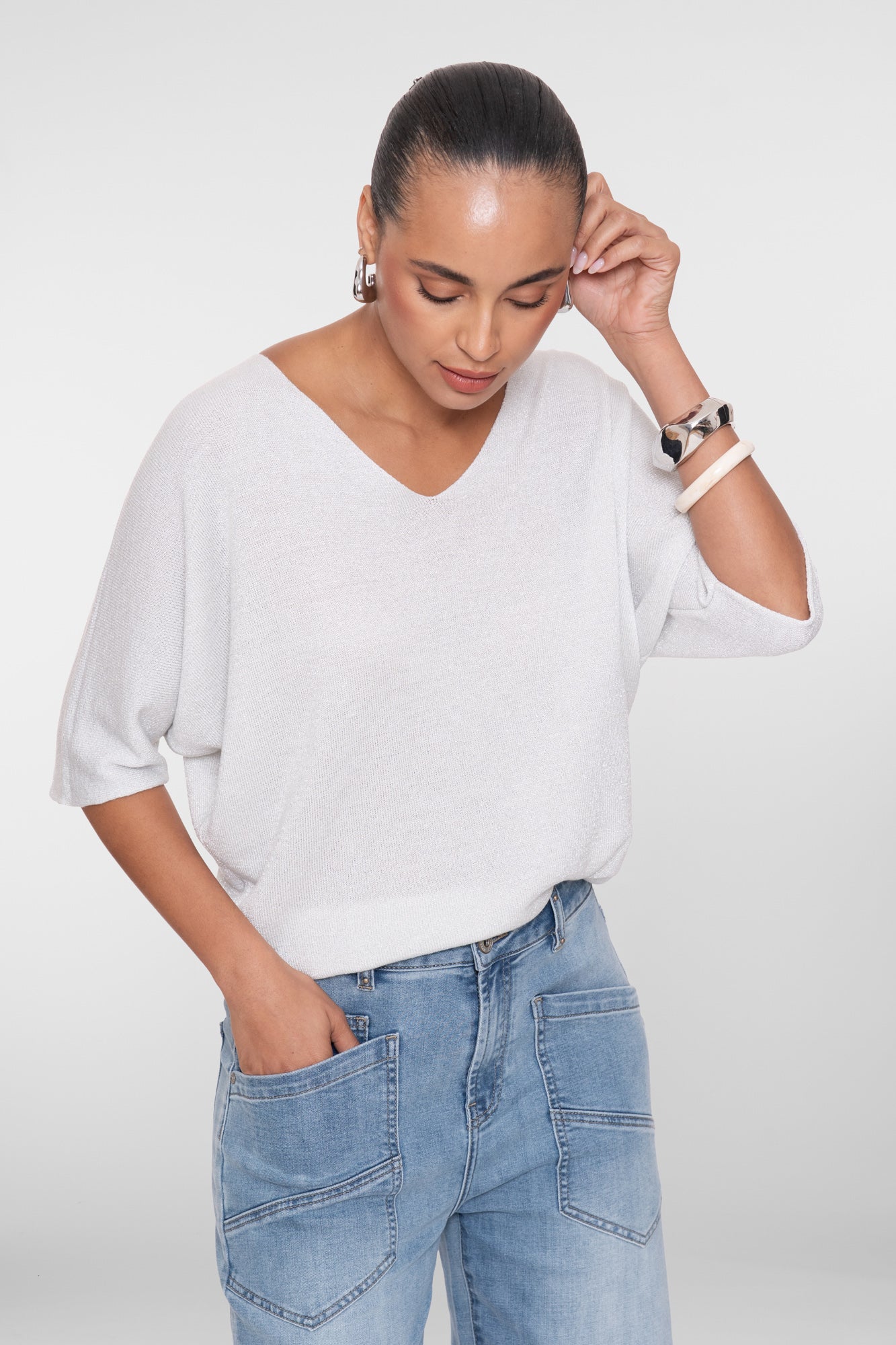 Geisha pullover met lurexdetail en V-hals
