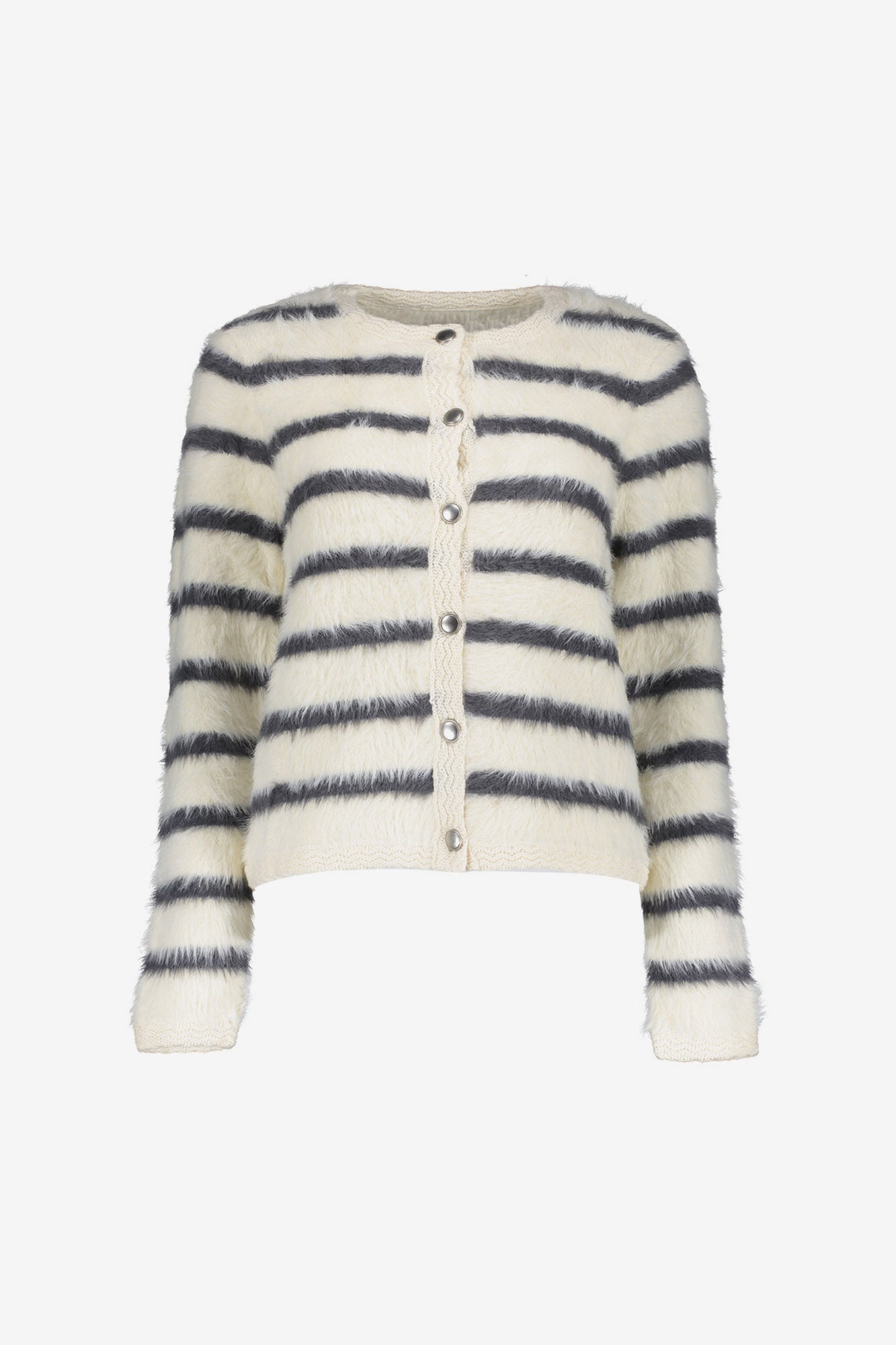 Geisha gestreept vest met zachte hairy look en sierdetails