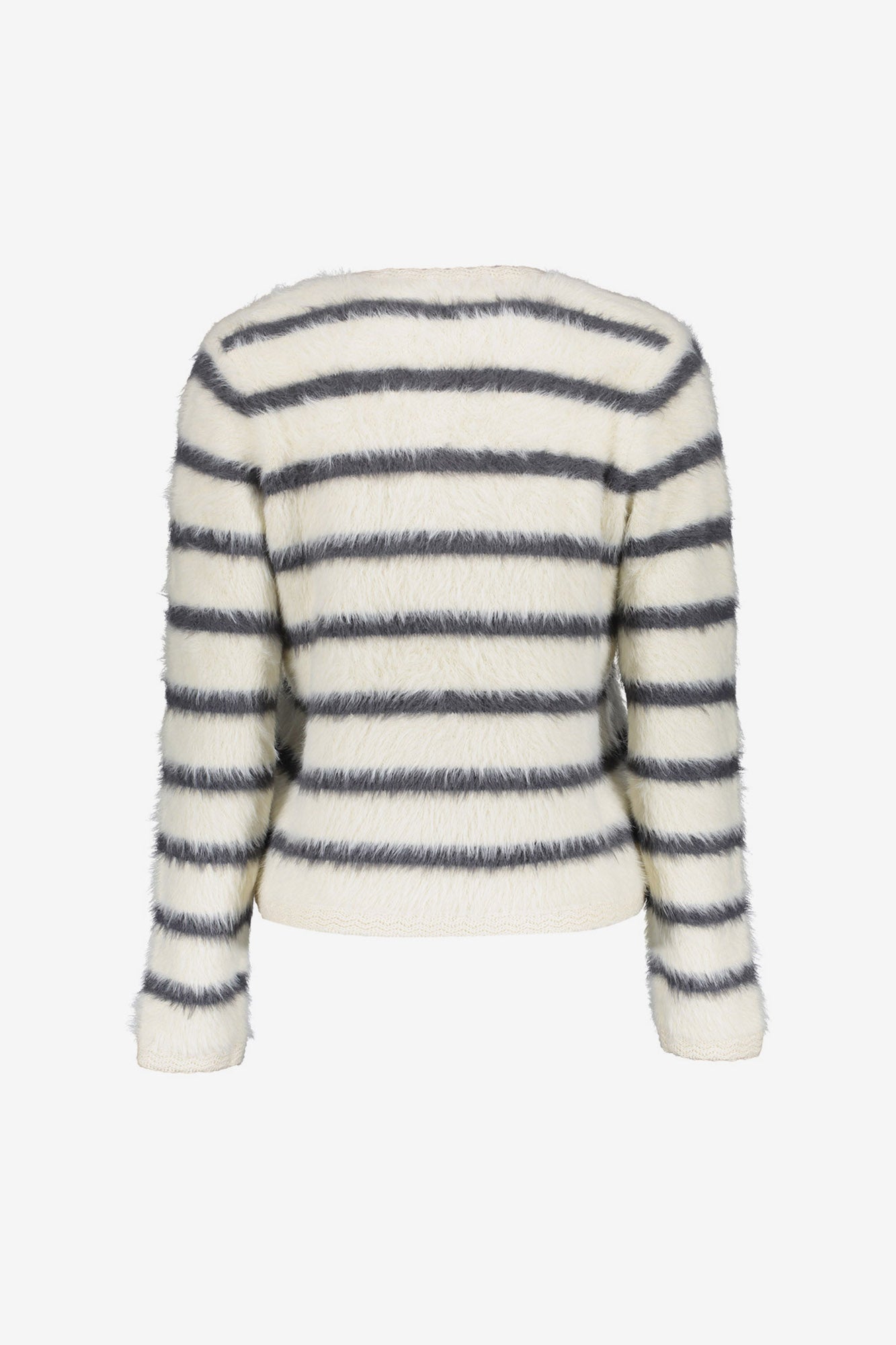 Geisha gestreept vest met zachte hairy look en sierdetails
