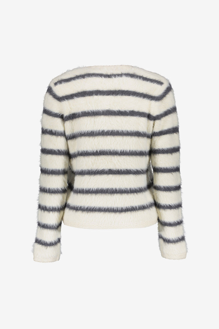 Geisha gestreept vest met zachte hairy look en sierdetails