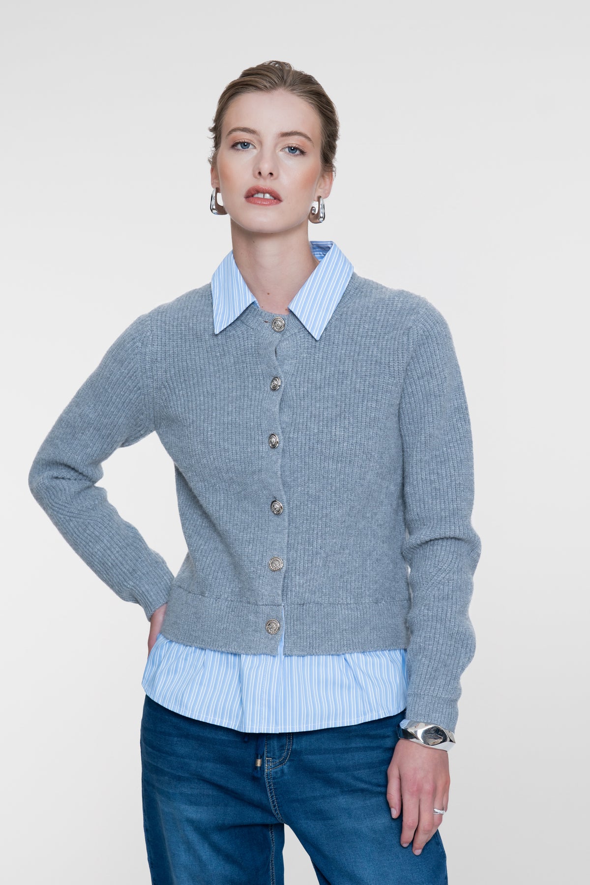 Geisha vest met blouse-effect en sierknopen