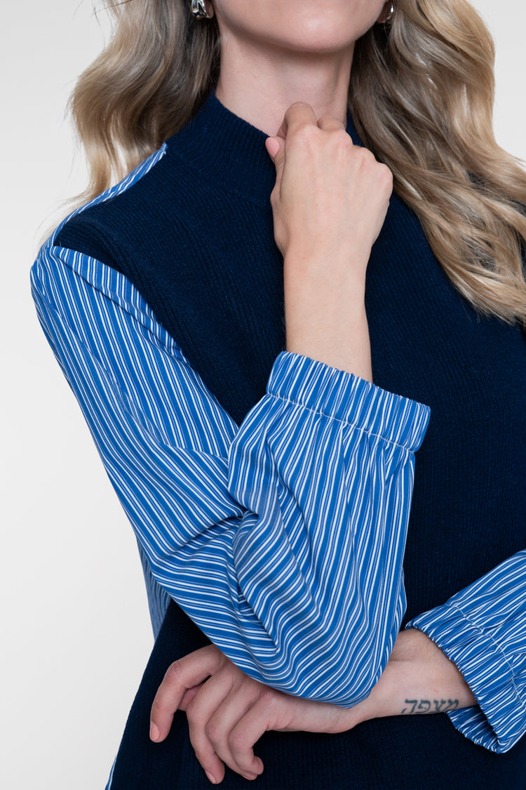 Geisha gebreide pullover met gestreepte mouwen en moderne twist