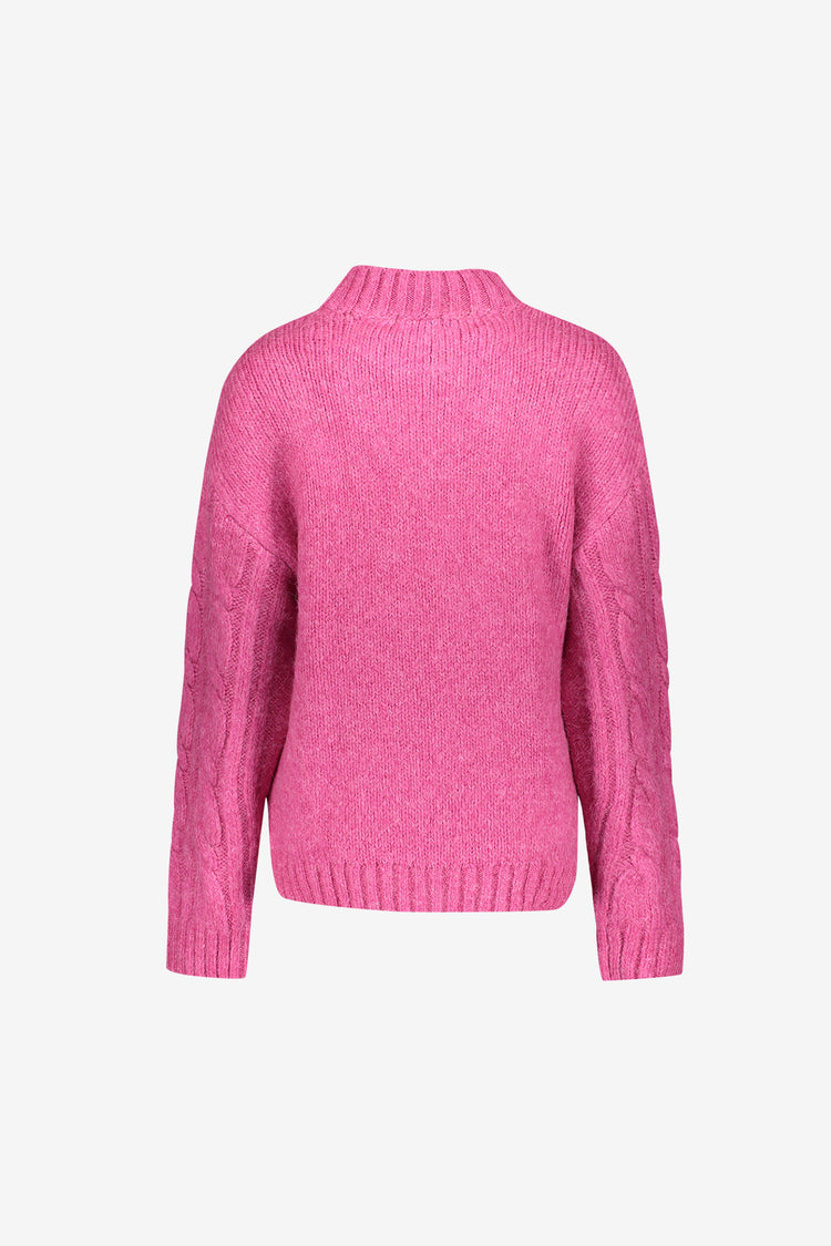 Geisha gebreide roze kabeltrui met opstaande hals