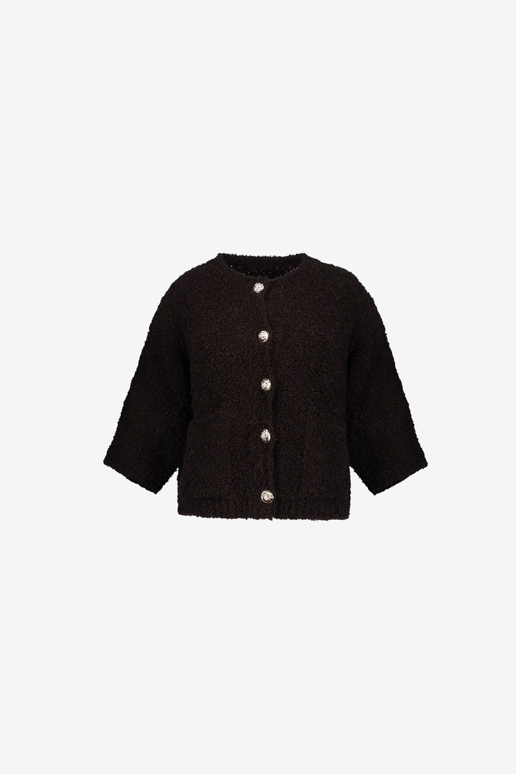 Geisha dames vest met bouclé structuur en sierknopen