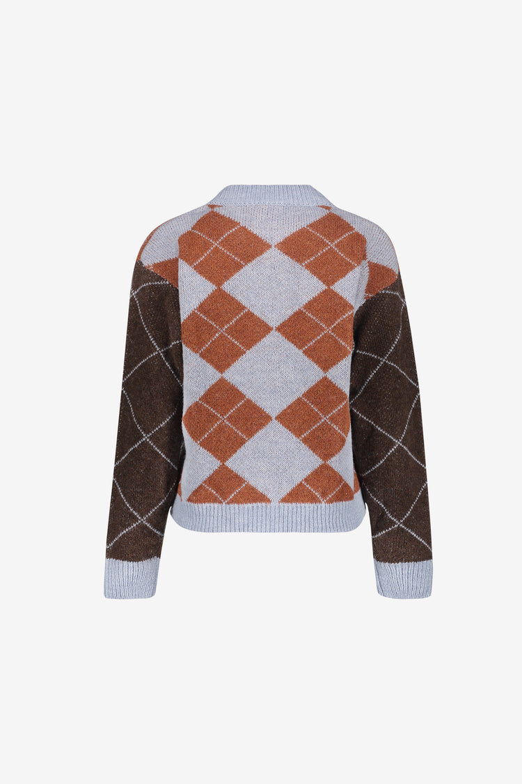 Geisha cardigan met ruitdessin en contrasterende kleurvlakken