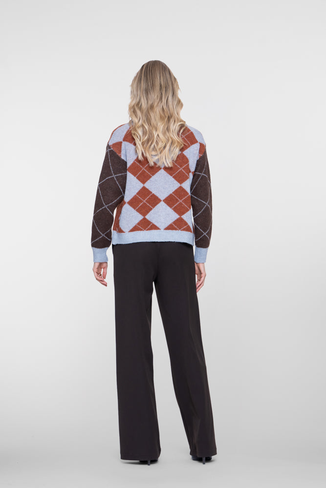 Geisha cardigan met ruitdessin en contrasterende kleurvlakken