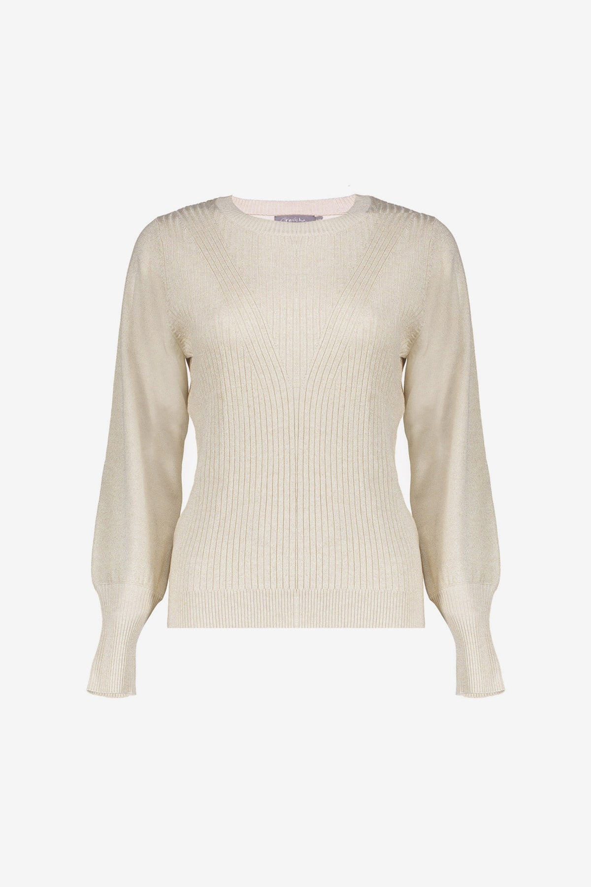 Geisha beige trui met lurex en lange manchetten