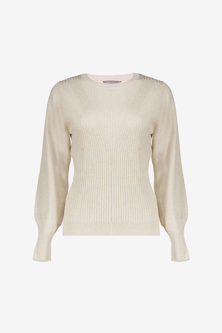 Geisha beige trui met lurex en lange manchetten