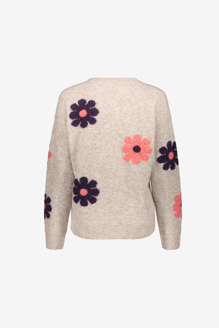 Geisha dames trui met bloemenprint en ronde hals