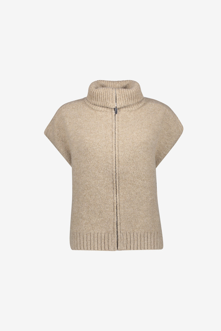 Geisha gebreid vest met hoge kraag en ritssluiting