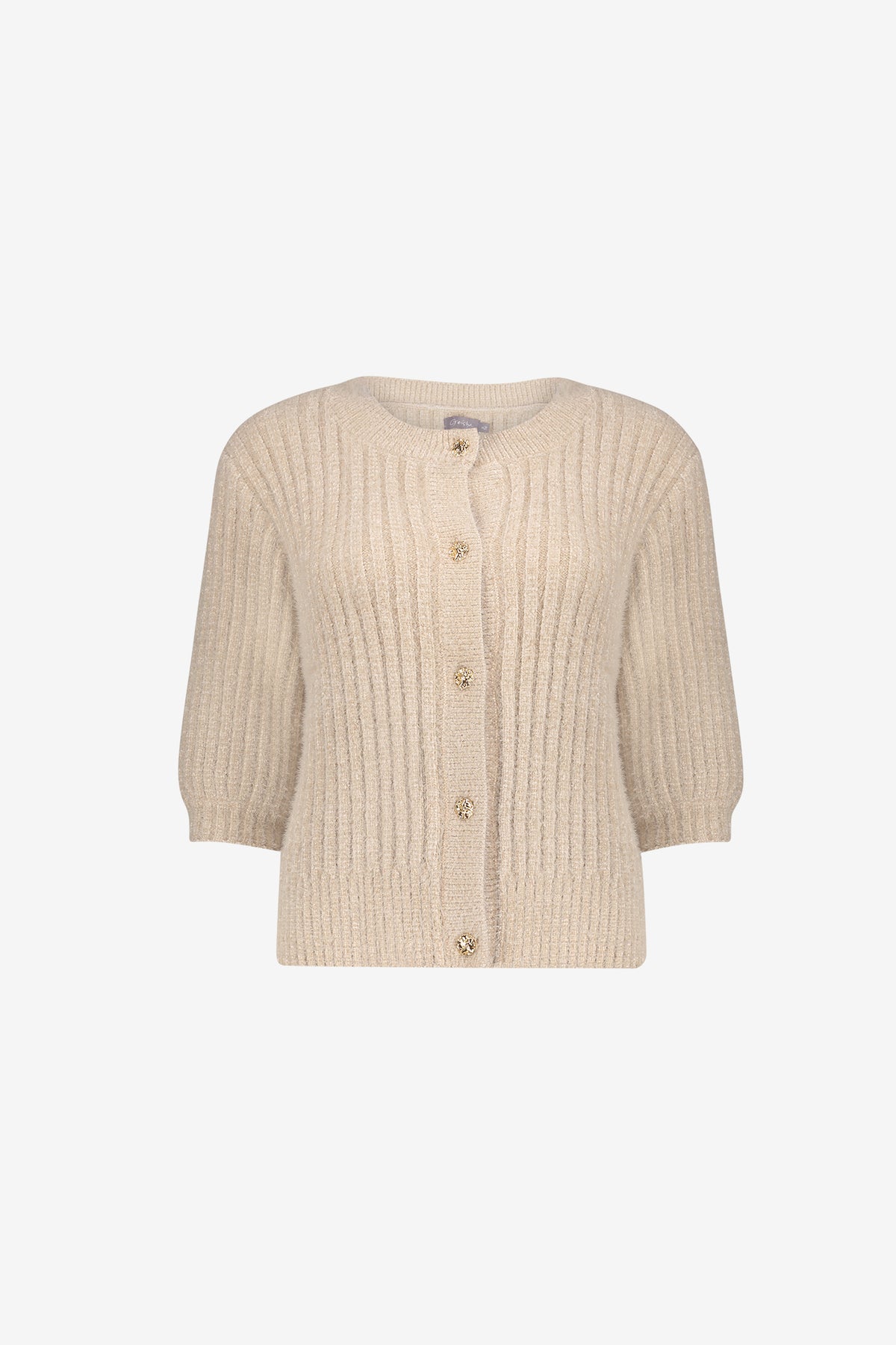 Geisha gebreid dames vest met gouden knopen en pofmouwen