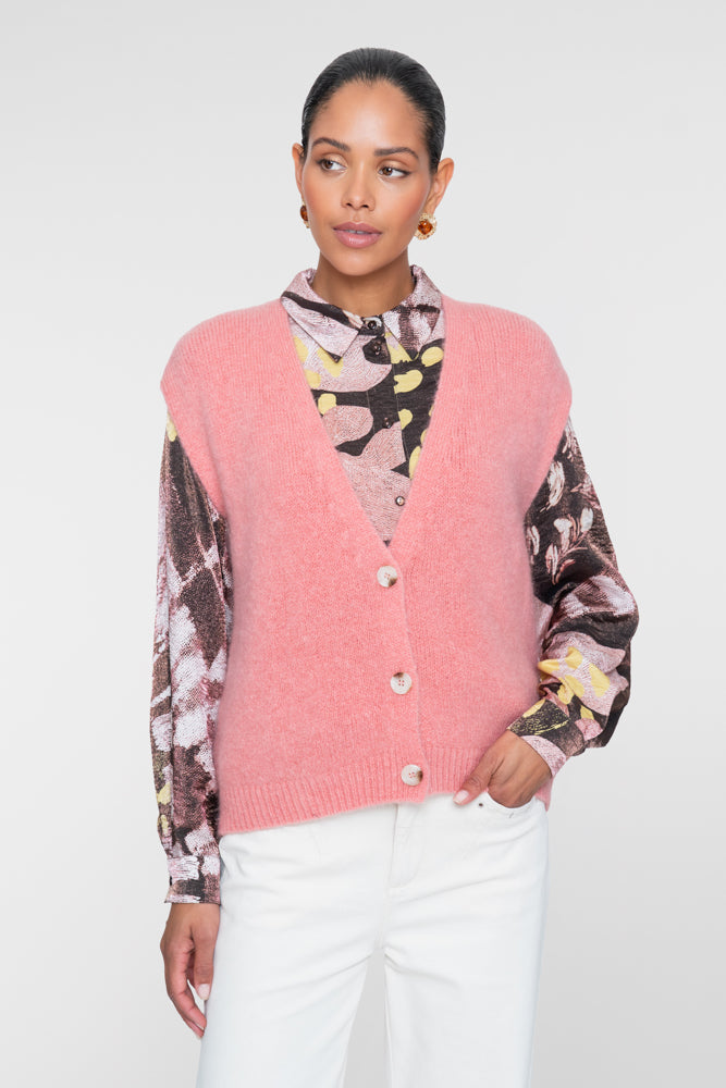 Geisha gebreid dames gilet met V-hals en knopen – Shop de look
