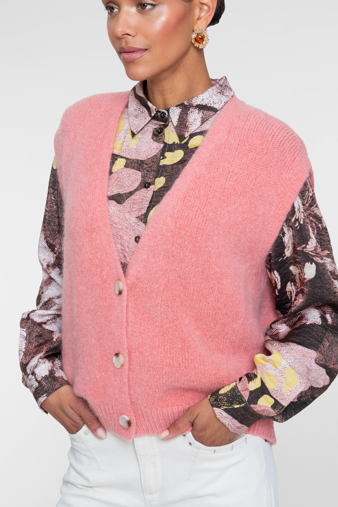 Geisha gebreid dames gilet met V-hals en knopen