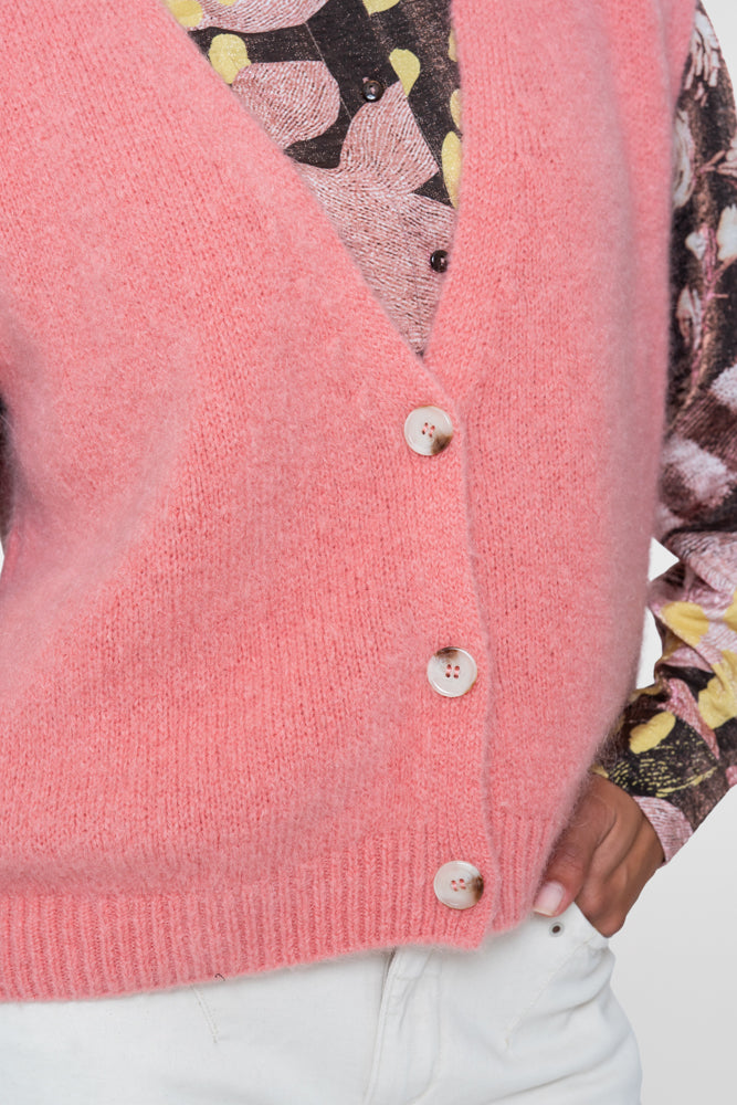Geisha gebreid dames gilet met V-hals en knopen