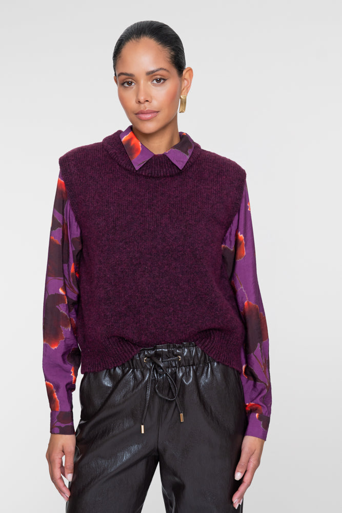 Geisha dames spencer gebreid in plum met brede hals – Shop de look