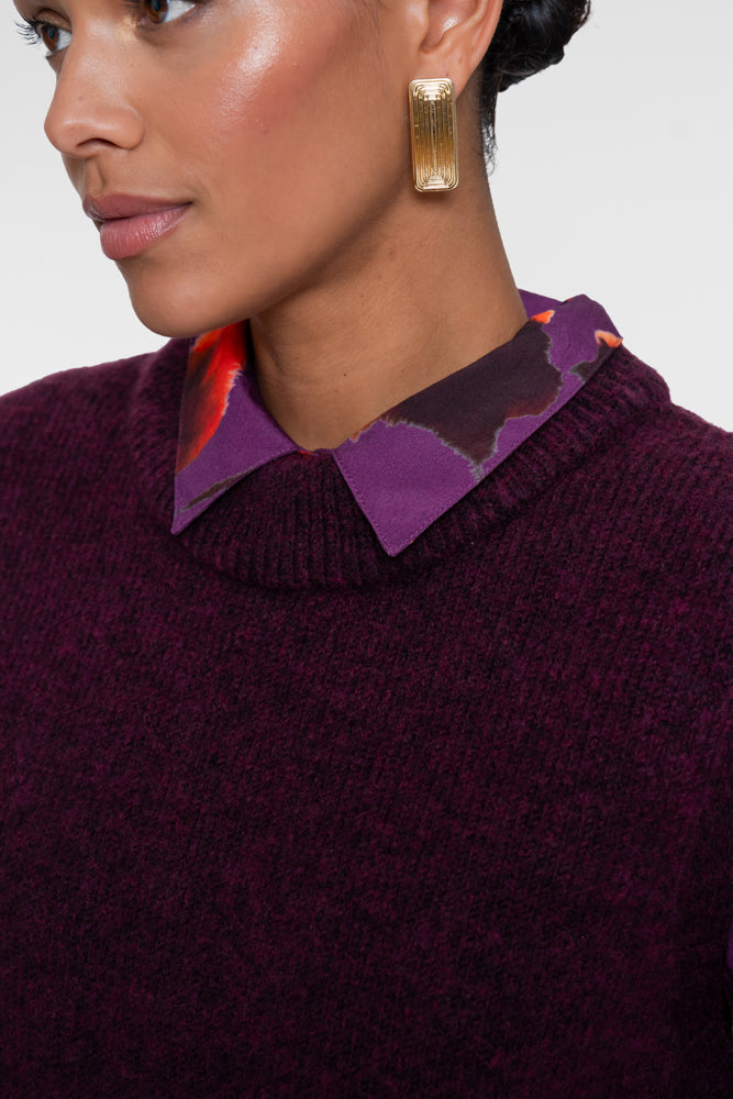 Geisha dames spencer gebreid in plum met brede hals