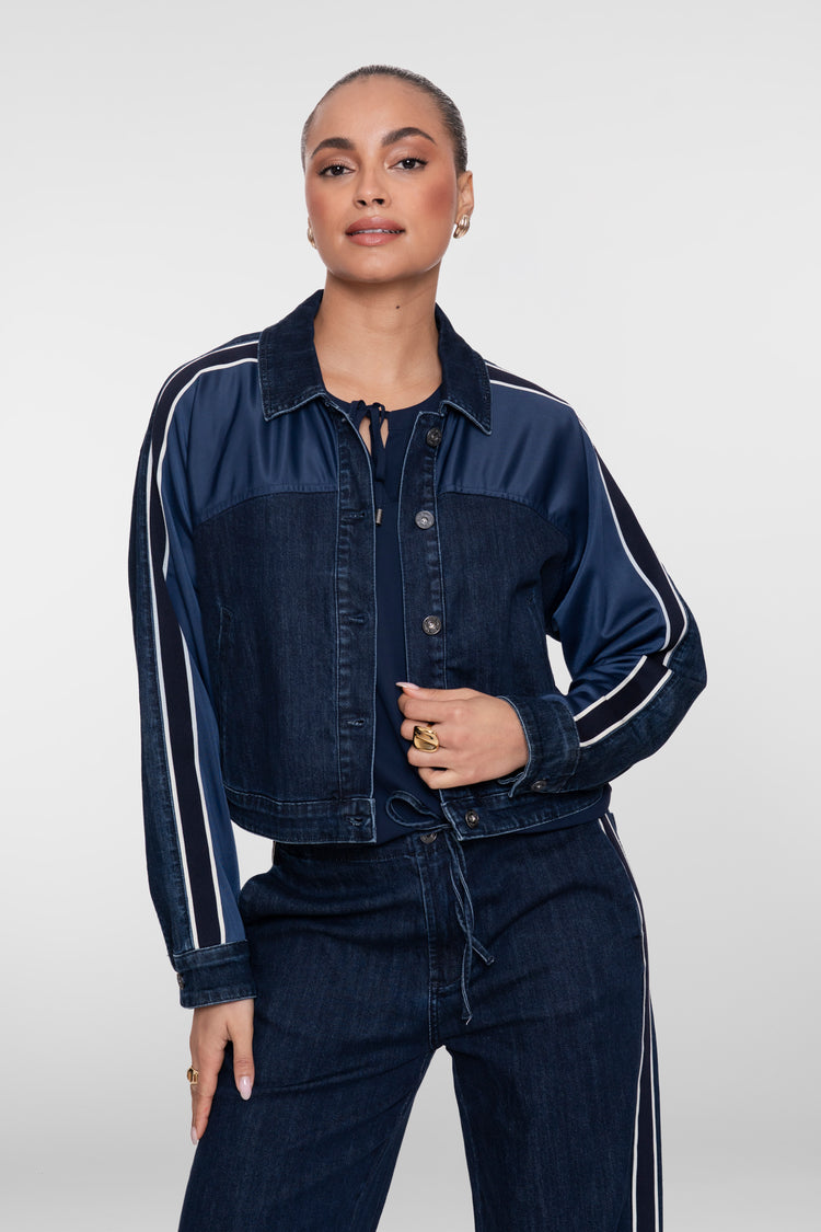 Geisha denim jacket met sportieve strepen