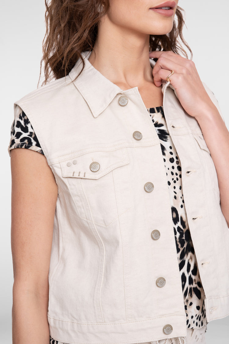 Geisha denim gilet met linnenmix