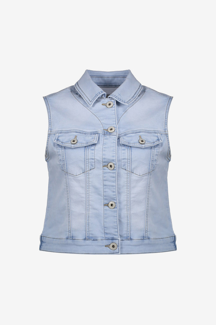 Geisha mouwloze denim gilet met knopen