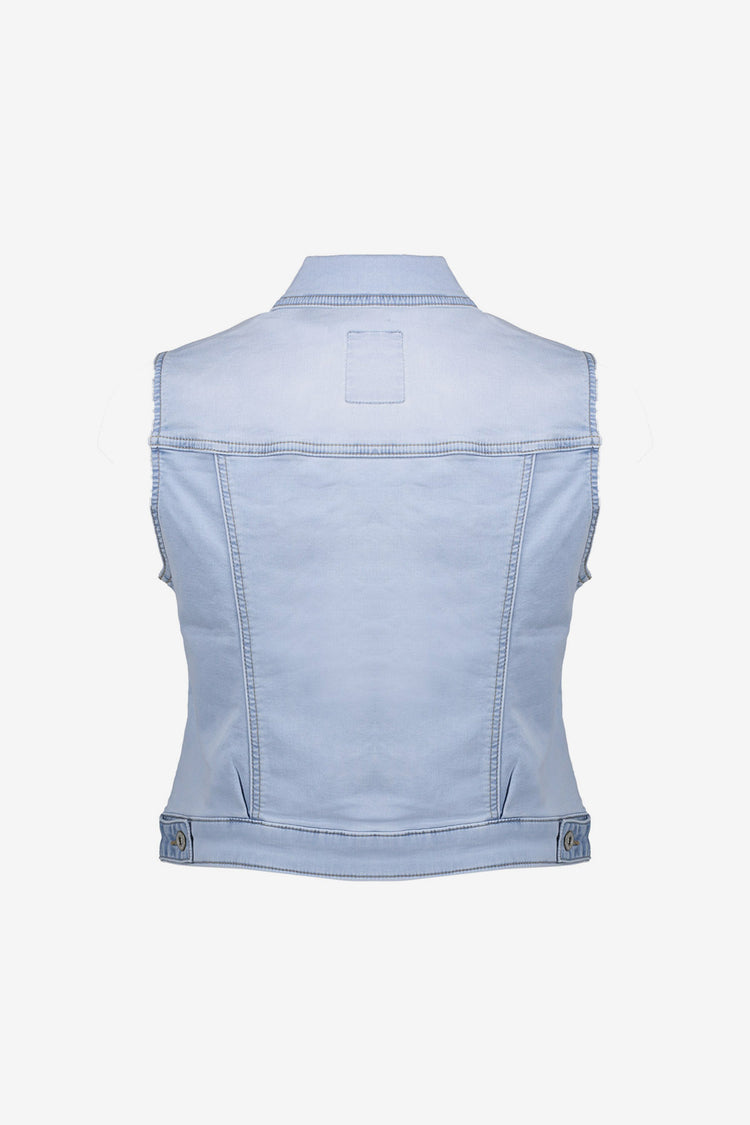 Geisha mouwloze denim gilet met knopen