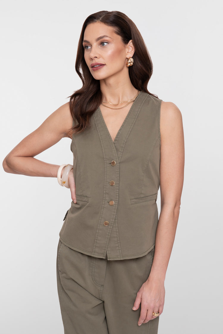 Geisha mouwloze utility gilet met ceintuur