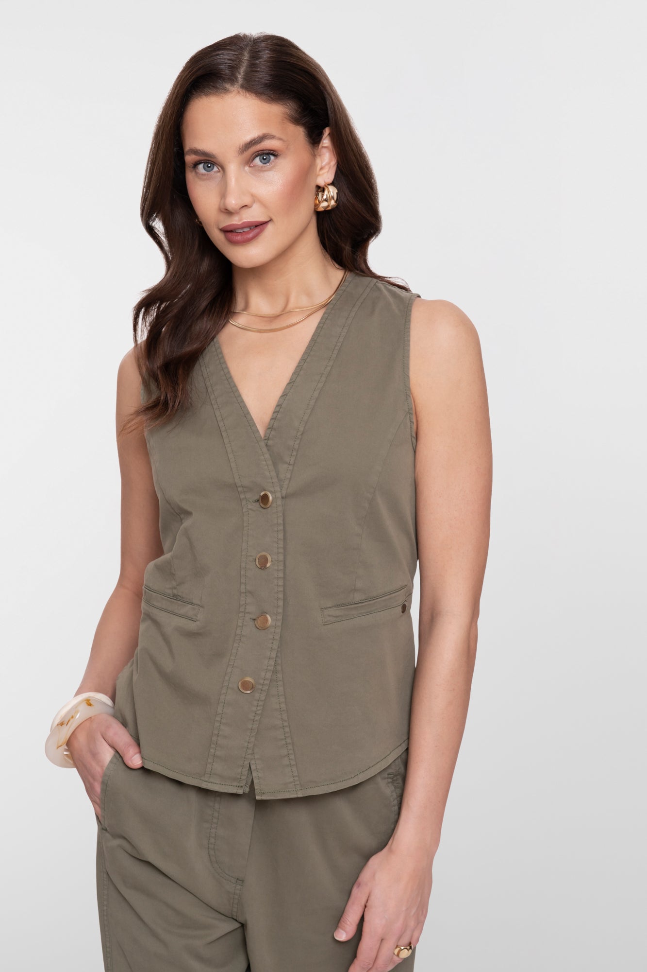 Geisha mouwloze utility gilet met ceintuur