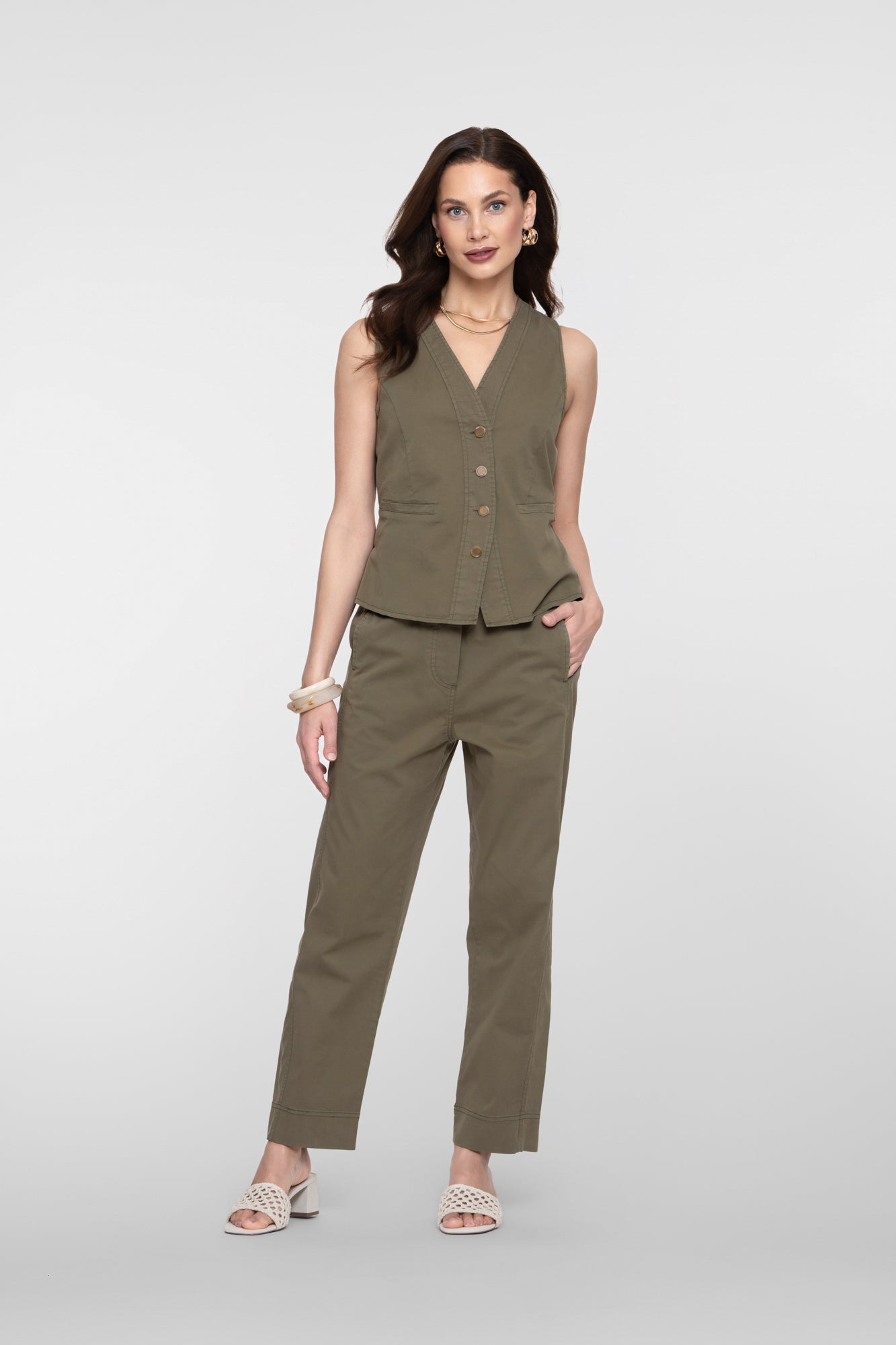 Geisha mouwloze utility gilet met ceintuur