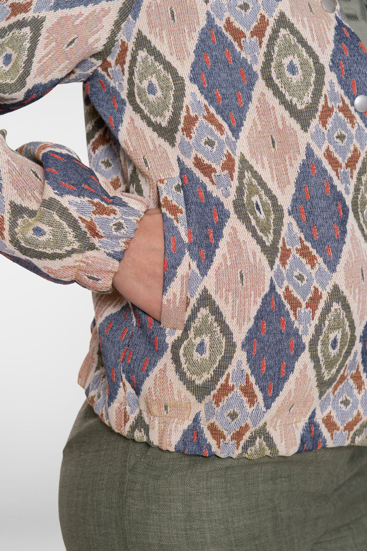 Geisha kort jasje met grafische ikat print