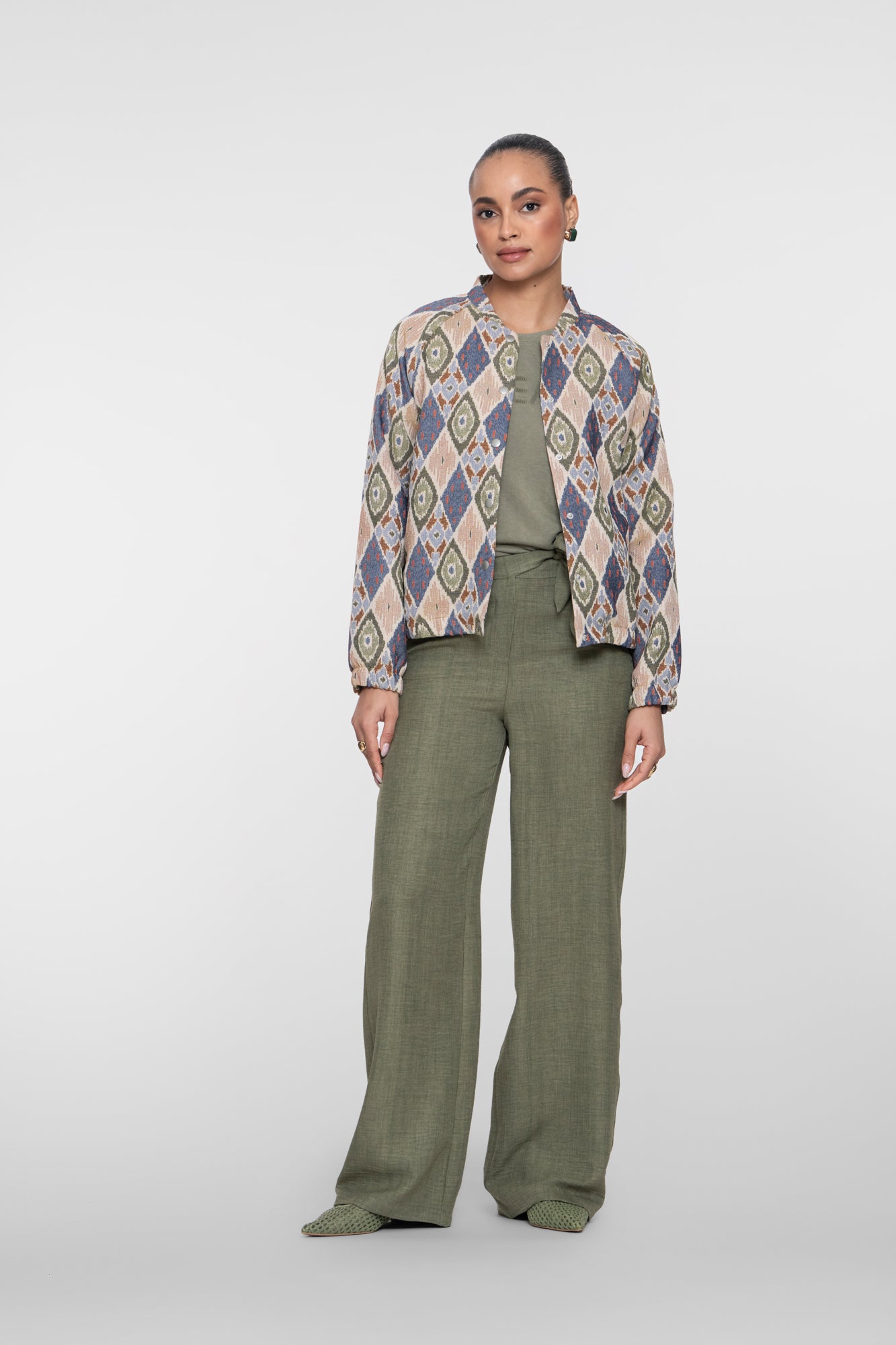 Geisha kort jasje met grafische ikat print