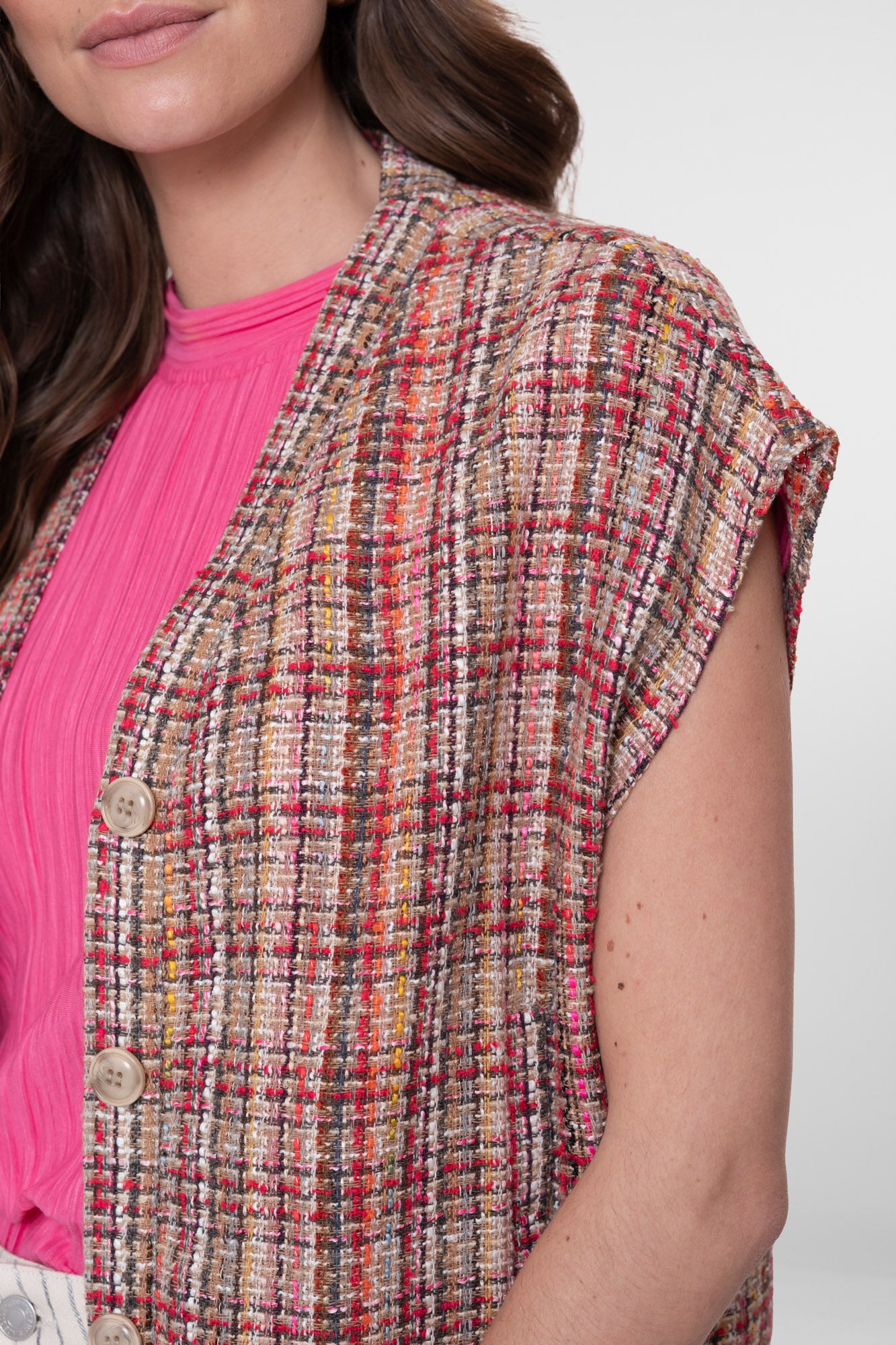 Geisha gilet tweed met kleurrijke structuur en lurex