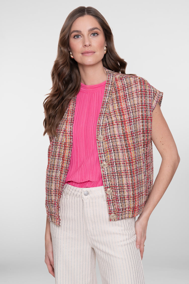 Geisha gilet tweed met kleurrijke structuur en lurex