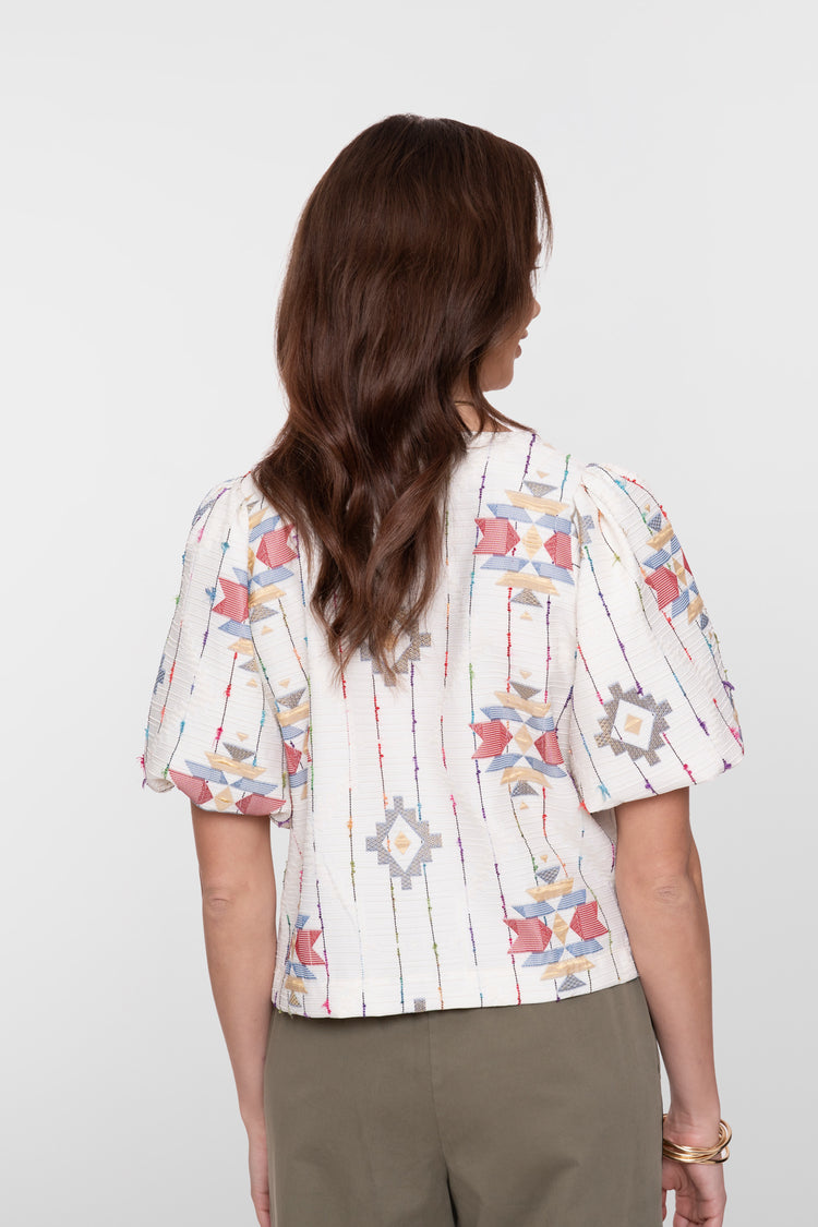 Geisha top met Ikat print en strikjes