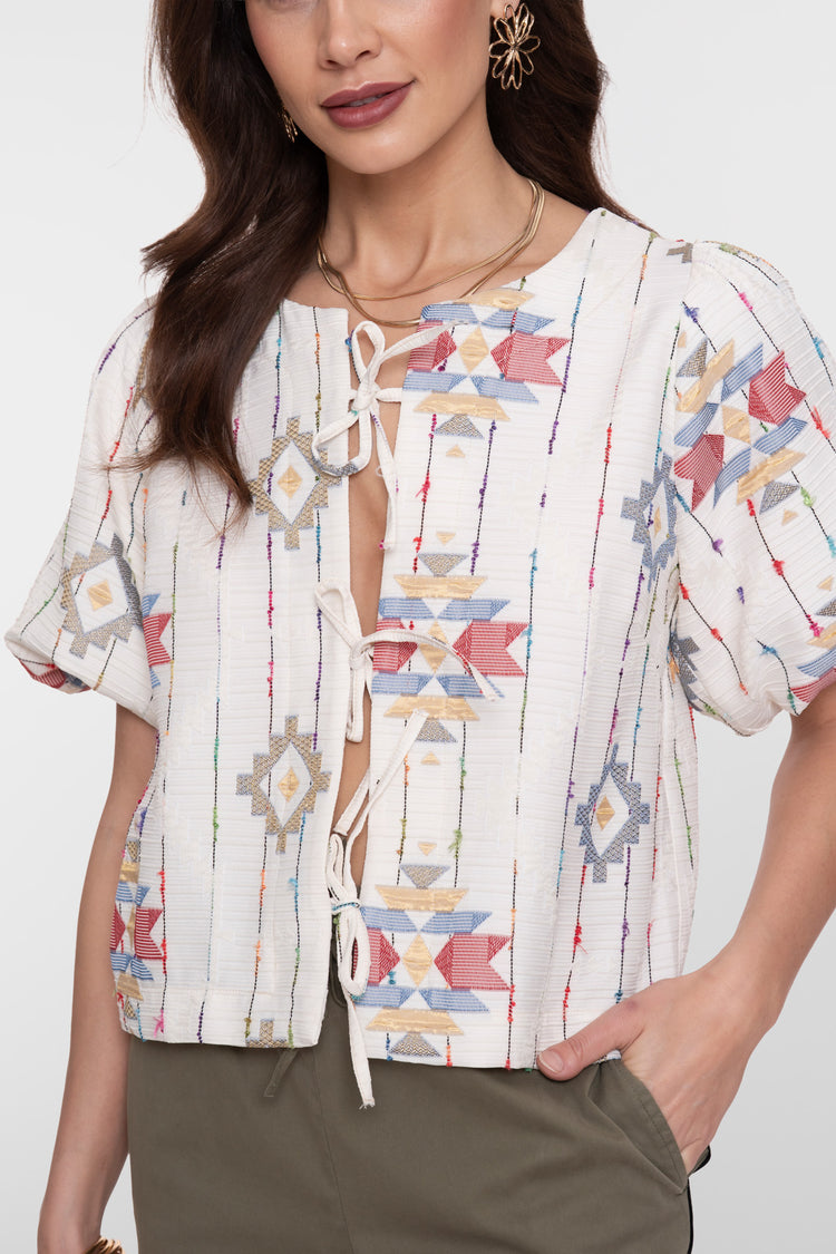 Geisha top met Ikat print en strikjes