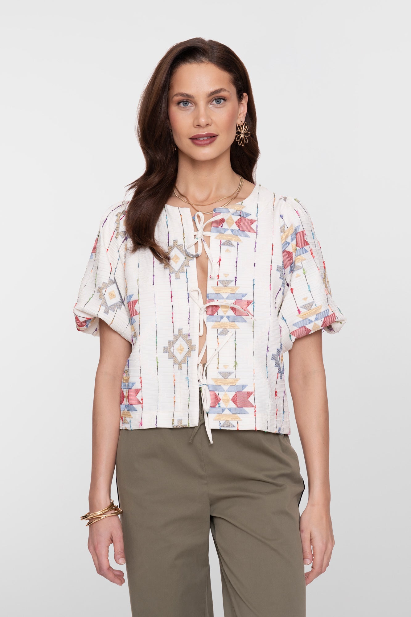 Geisha top met Ikat print en strikjes