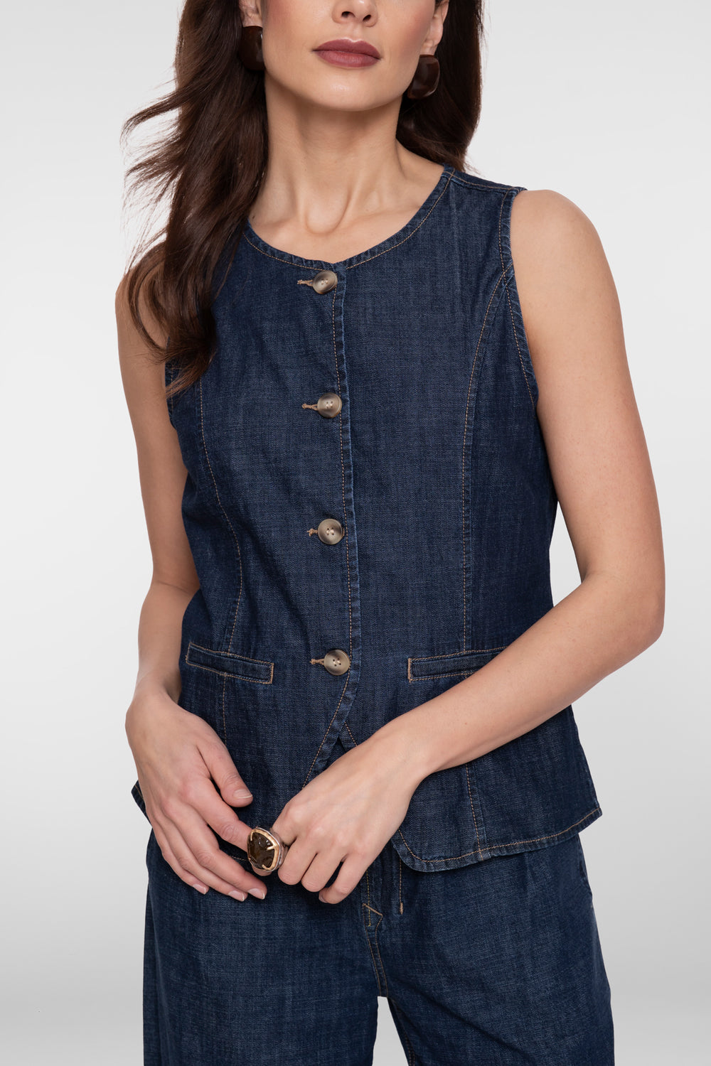 Geisha denim gilet met knopen