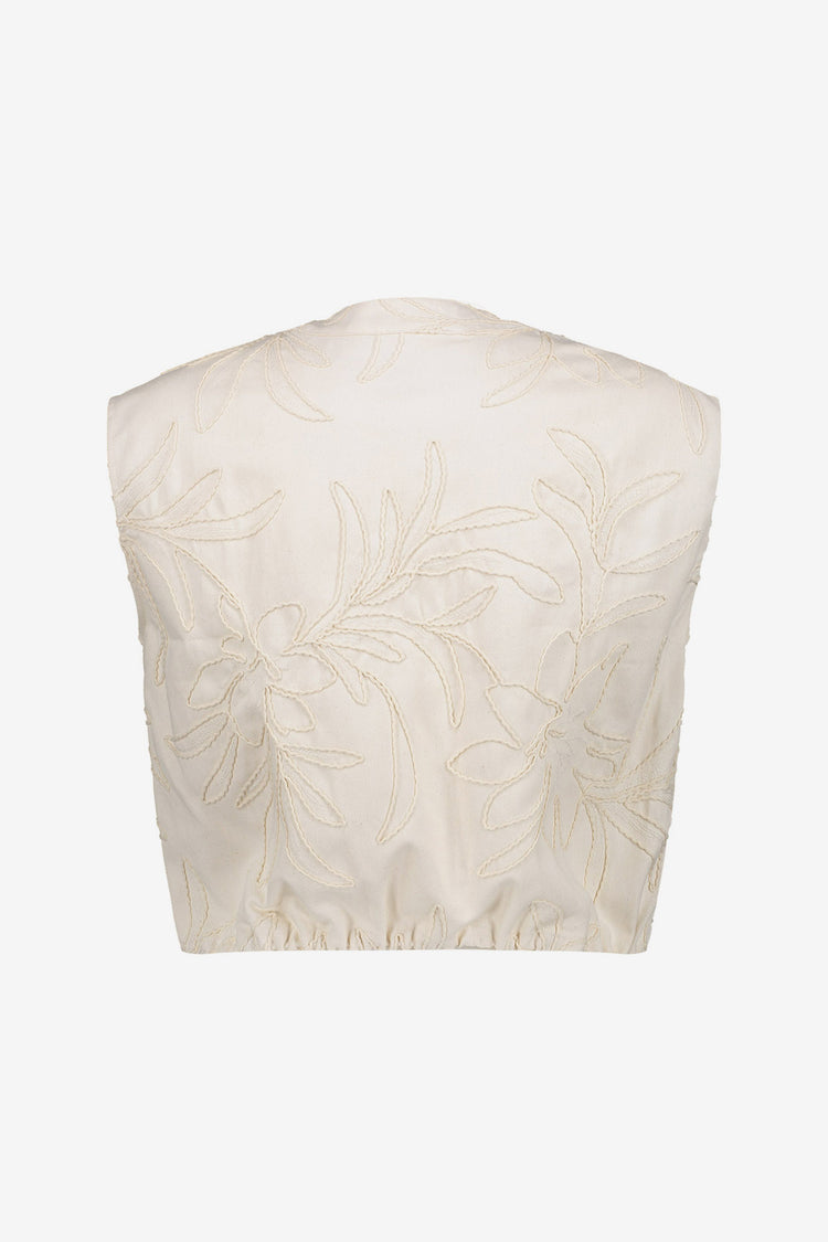 Geisha gilet met geborduurd bladpatroon en moderne uitstraling