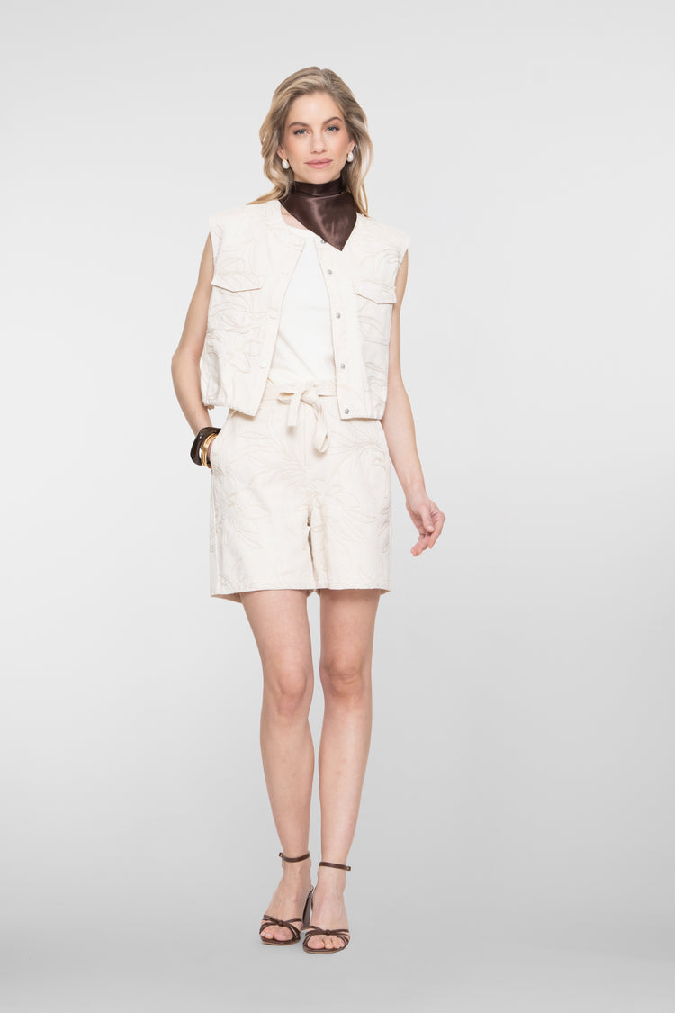 Geisha gilet met geborduurd bladpatroon en moderne uitstraling